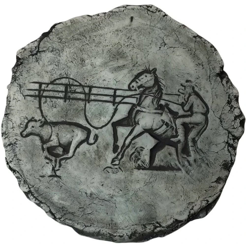 Unique Hand Carved Stone Art Wall‎ Plaque Horse Cart Rustic Farmhouse Decor